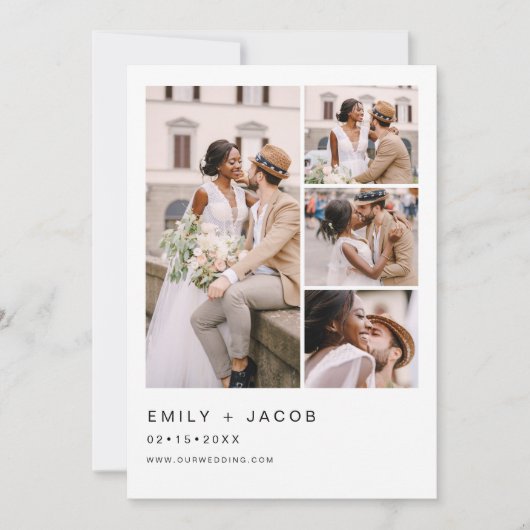 ミニマル写真5枚フォトホワイト結婚ズ 招待状 (正面)