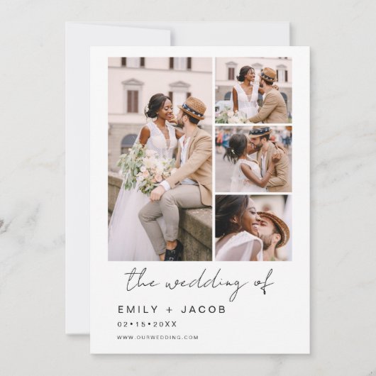 ミニマル写真5枚結婚の写真 招待状 (正面)