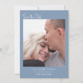 ミニマル写真QRコードほこりっぽい青の日付を保存 招待状 (正面)