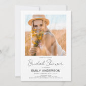 ミニマル写真QRコードホワイトブライダルシャワー 招待状 (裏面)