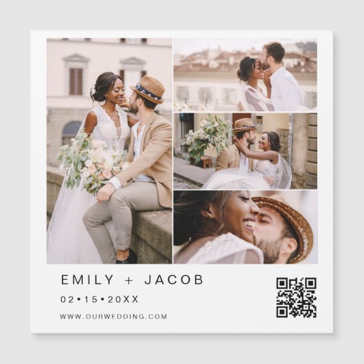 ミニマル写真QRコード白結婚色 マグネット招待状 (正面)
