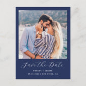 ミニマル写真QRコードNavy Blue日付の保存 ポストカード (正面)