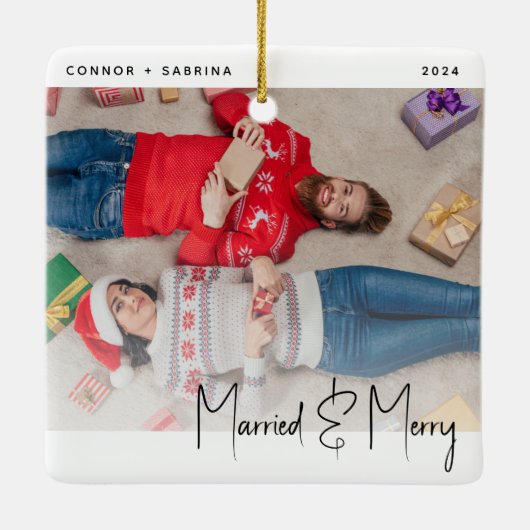 ミニマル写結婚した真とメリー黒文字 セラミックオーナメント (裏面)