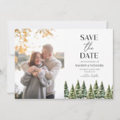 ミニマル冬の雪の松の木の写真結婚s セーブザデート (正面)