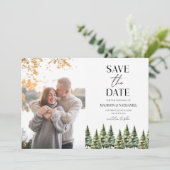 ミニマル冬の雪の松の木の写真結婚s セーブザデート (スタンド正面)