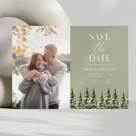 ミニマル冬の雪の松の木の写真結婚s セーブザデート