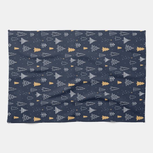 ミニマル冬クリスマスツリーパターン キッチンタオル (横)