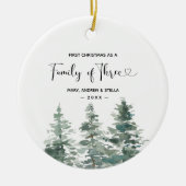 ミニマル初めてのクリスマスの家族3人 セラミックオーナメント (正面)