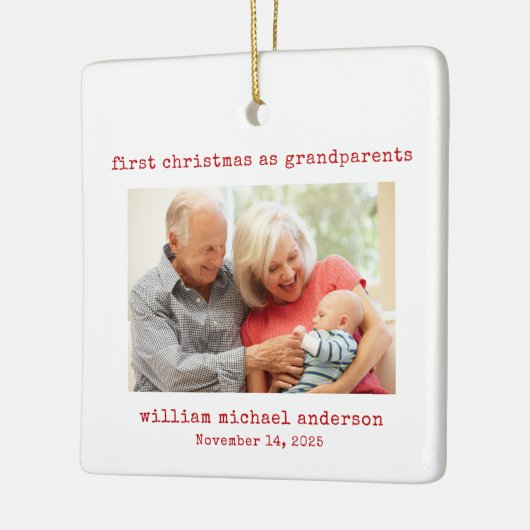 ミニマル初めてのクリスマスを祖父母の写真として セラミックオーナメント (左)