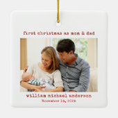 ミニマル初めてのクリスマスをMom & Photoとしてパパ セラミックオーナメント (裏面)