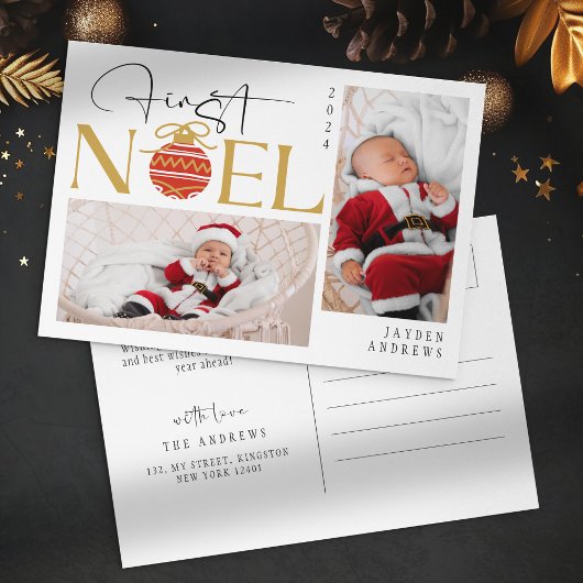 ミニマル初めてのクリスマスベビー写真 シーズンポストカード