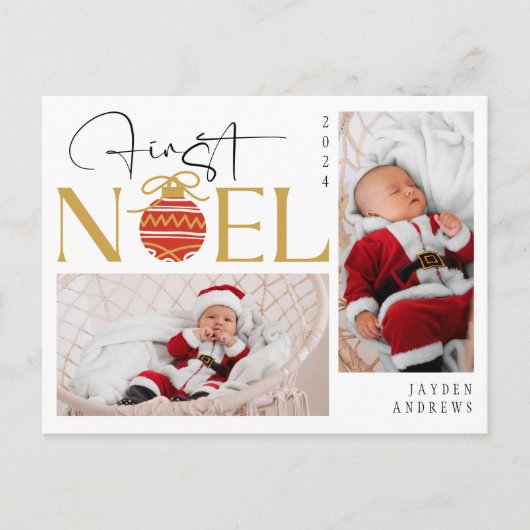 ミニマル初めてのクリスマスベビー写真 シーズンポストカード (正面)