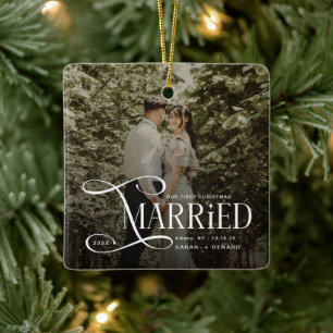 ミニマル初めてのクリスマス結婚したカップル2枚 セラミックオーナメント