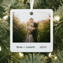 ミニマル初めてのクリスマス結婚した写真 メタルオーナメント