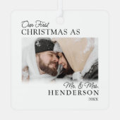 ミニマル初めてのクリスマス 結婚した メタルオーナメント (裏面)