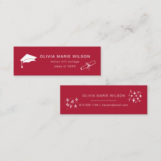 ミニマル卒業アイコン名刺赤 スキニー名刺 (正面/裏面)