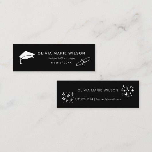ミニマル卒業アイコン名刺黒 スキニー名刺 (正面/裏面)