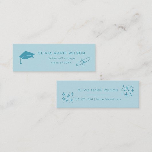 ミニマル卒業アイコン名名刺ブルー スキニー名刺 (正面/裏面)