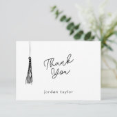 ミニマル卒業モダンパーティータッセル白黒 サンキューカード (スタンド正面)