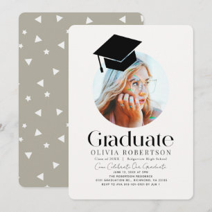 ミニマル卒業式キャップカーキ写真 招待状