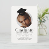 ミニマル卒業式キャップガール写真 招待状 (スタンド正面)