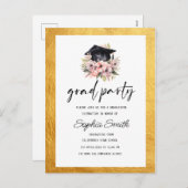 ミニマル卒業招待状、エレガント金ゴールド シーズンポストカード (正面/裏面)