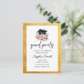 ミニマル卒業招待状、エレガント金ゴールド ポストカード (スタンド正面)