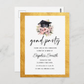 ミニマル卒業招待状、エレガント金ゴールド ポストカード (正面/裏面)