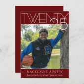 ミニマル卒業 |暗い赤と白写真 招待状 (正面/裏面)