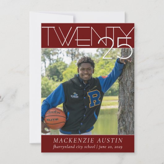 ミニマル卒業 |暗い赤と白写真 招待状 (正面)