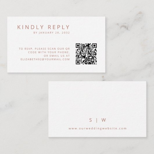 ミニマル古いシンプルバラQRコードRSVP エンクロージャーカード (正面/裏面)
