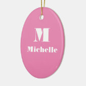 ミニマル名前をカスタムするイニシャル無地のカラーピンク セラミックオーナメント (左)