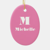 ミニマル名前をカスタムするイニシャル無地のカラーピンク セラミックオーナメント (裏面)