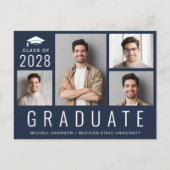 ミニマル四モダンフォトブルー卒業パーティー インビテーションポストカード (正面)