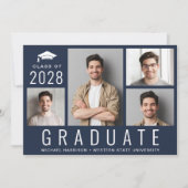 ミニマル四モダンフォトブルー卒業パーティー 招待状 (正面)