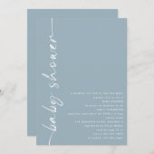 ミニマル回転文字ダスティブルーベビーシャワー 招待状 (正面/裏面)