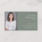 ミニマル基本セージ緑プロフェッショナル写真QR 名刺 (正面)