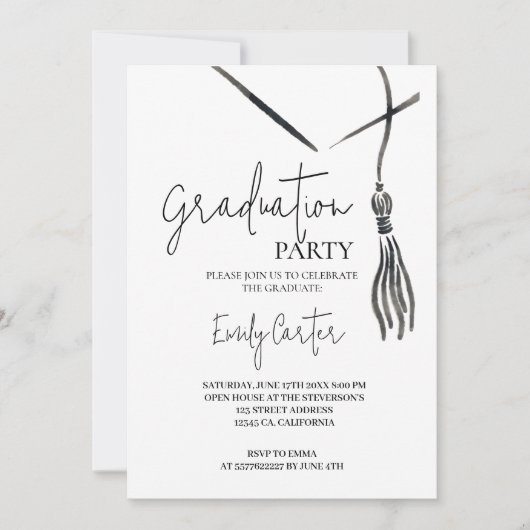 ミニマル墨書卒業 招待状 (正面)