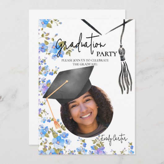 ミニマル墨書卒業 招待状 (正面/裏面)