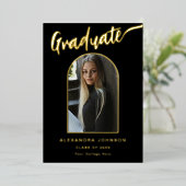 ミニマル大学院フォトスクリプトブラックと金ゴールド 箔招待状 (立ち正面)