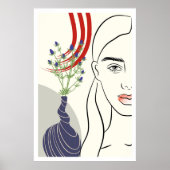 ミニマル女性ラインアートプリント、女性シルエット ポスター (正面)