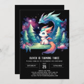 ミニマル威厳のあるリストドラゴン誕生日 招待状 (正面/裏面)