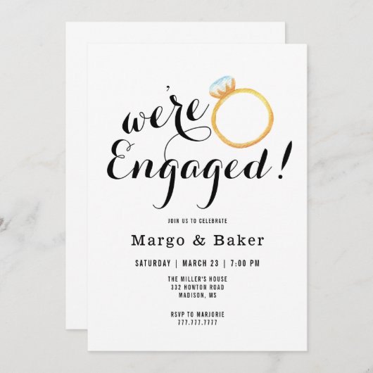 ミニマル婚約パーティ招待状 招待状 (正面/裏面)