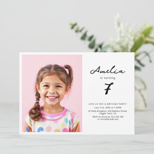 ミニマル子供の誕生日パーティー写真 招待状 (スタンド正面)