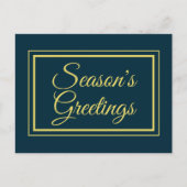 ミニマル季節のごあいさつブルー金ゴールドクリスマス シーズンポストカード (正面)