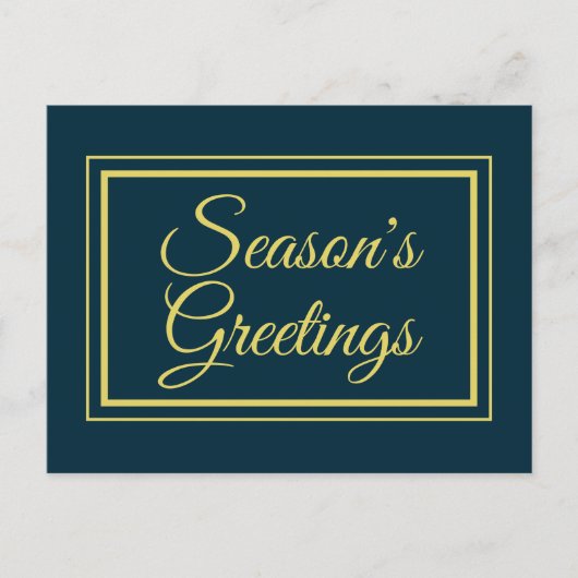 ミニマル季節のごあいさつブルー金ゴールドクリスマス シーズンポストカード (正面)