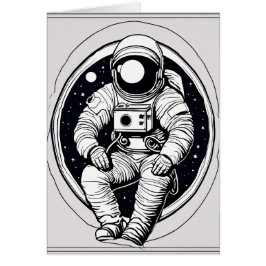 ミニマル宇宙宇宙飛行士グリーティングカード – グレー