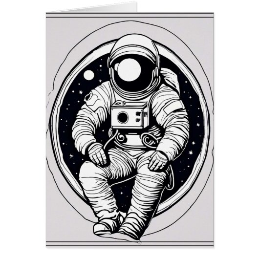 ミニマル宇宙宇宙飛行士グリーティングカード – グレー (正面)