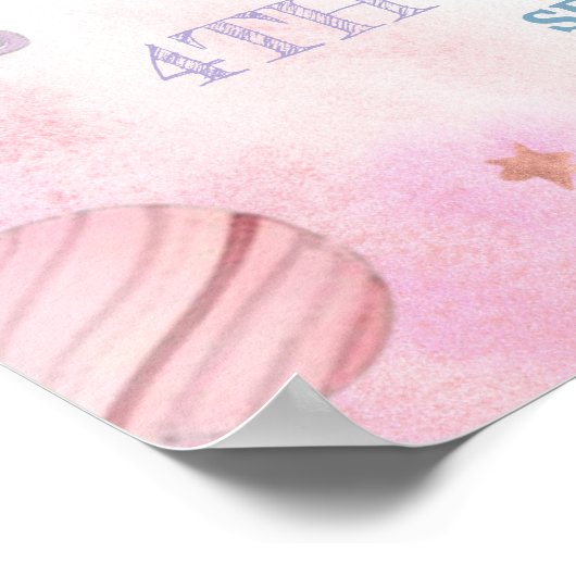 ミニマル宇宙飛行士ガール第4誕生ウェルカムサイン ポスター (角)