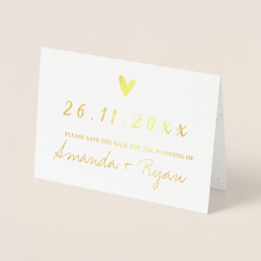 ミニマル実在スフォイル写真結婚式の日付を保存 箔カード (正面)